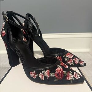White House Black Market Black Floral Heels - Aurora Black
